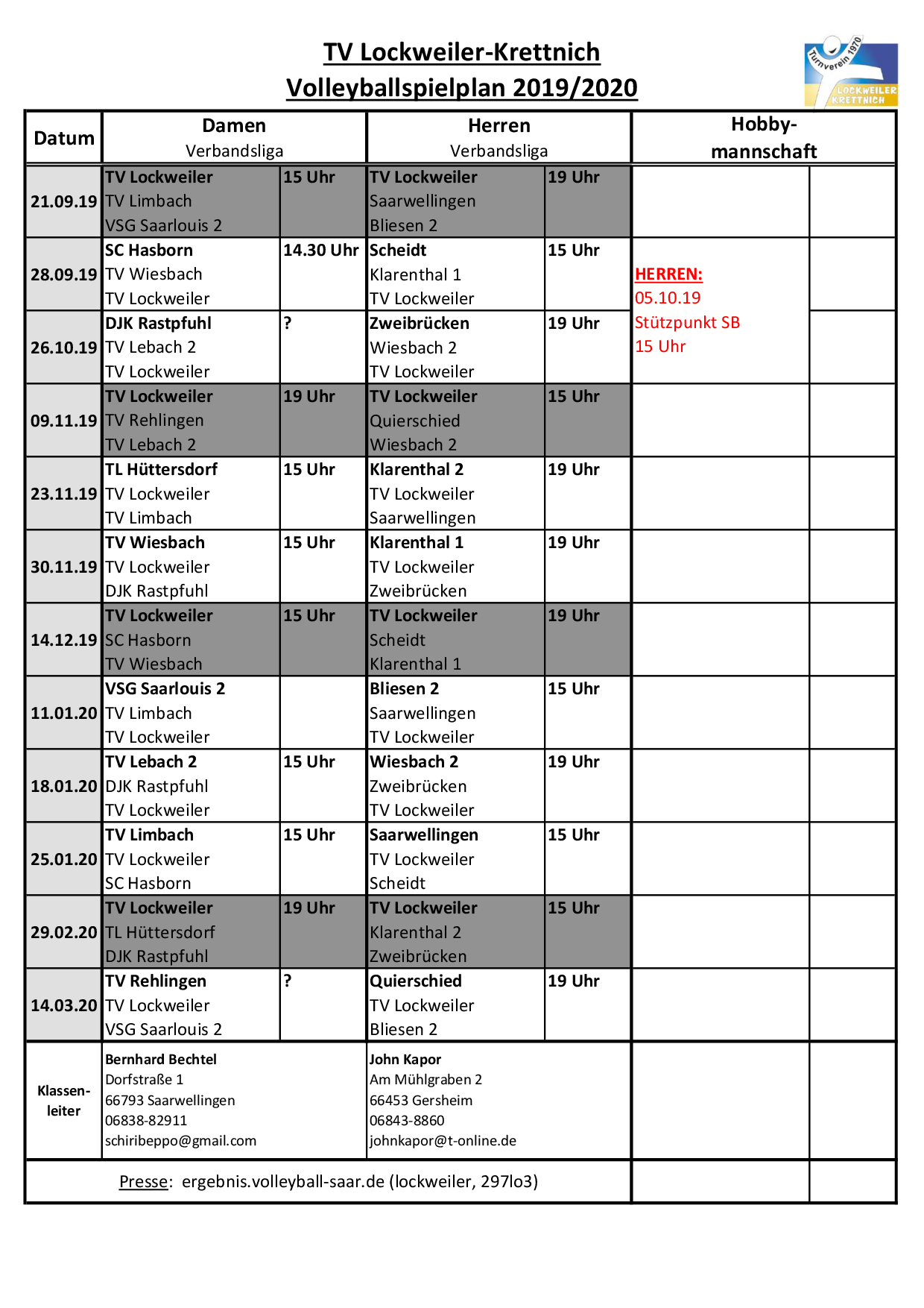 Spielplan 19 20